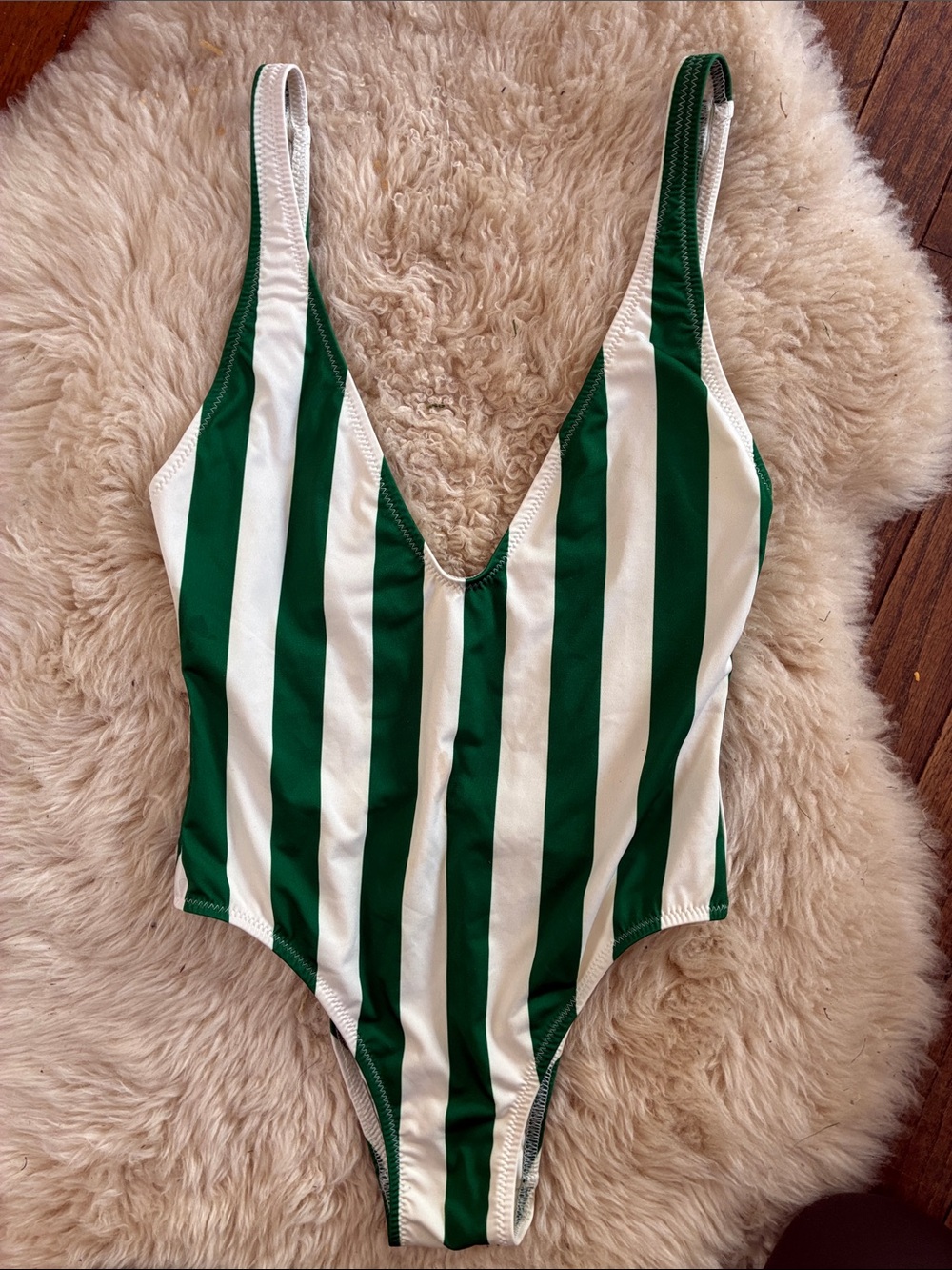 SOLID & STRIPED Green and White Vertical Stripe onepiece , XS